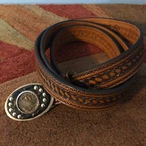 C.L. Embossed Brown Leather Belt